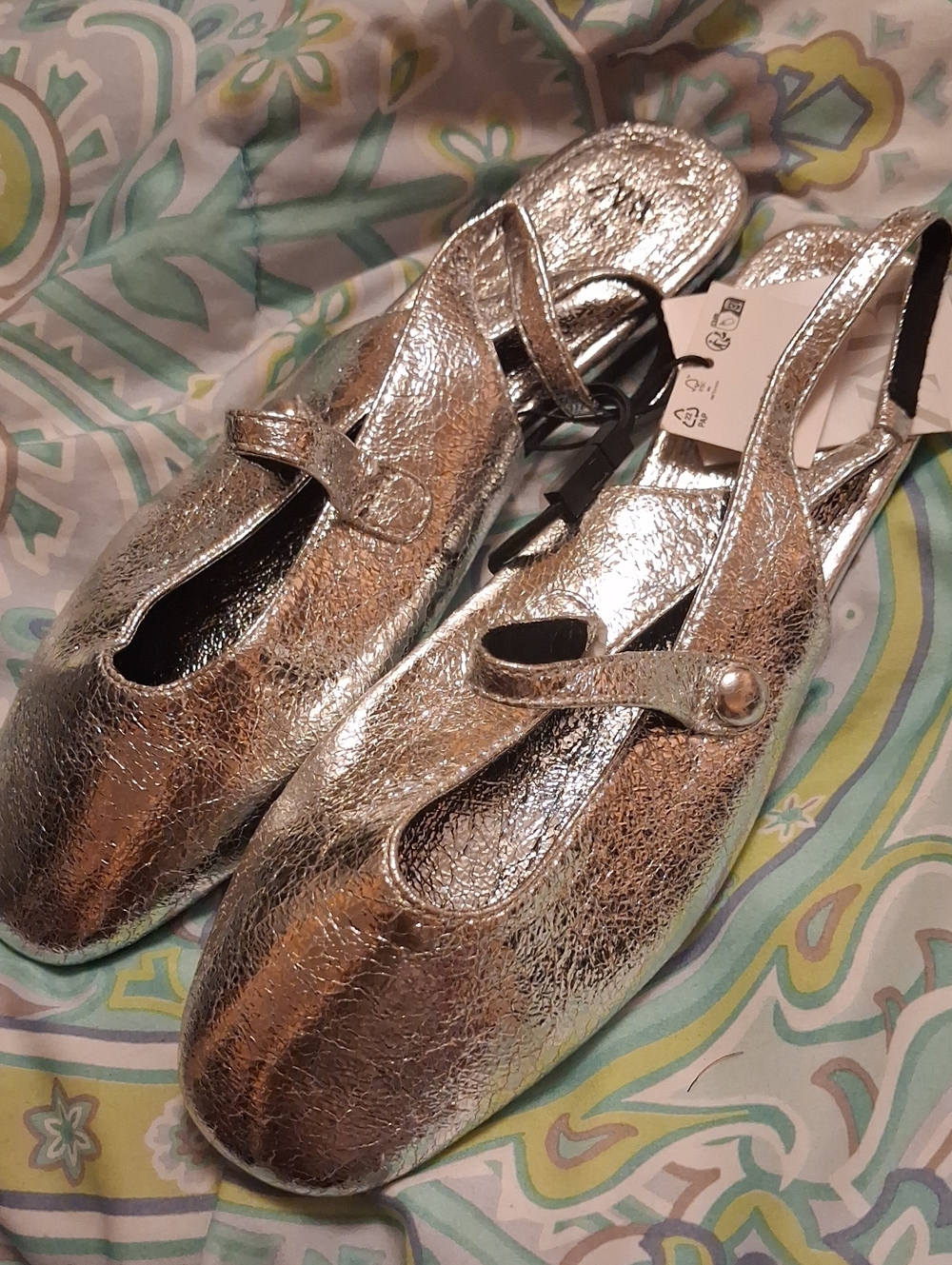 Zara Metallic Silver Mary Jane Slingback Flats